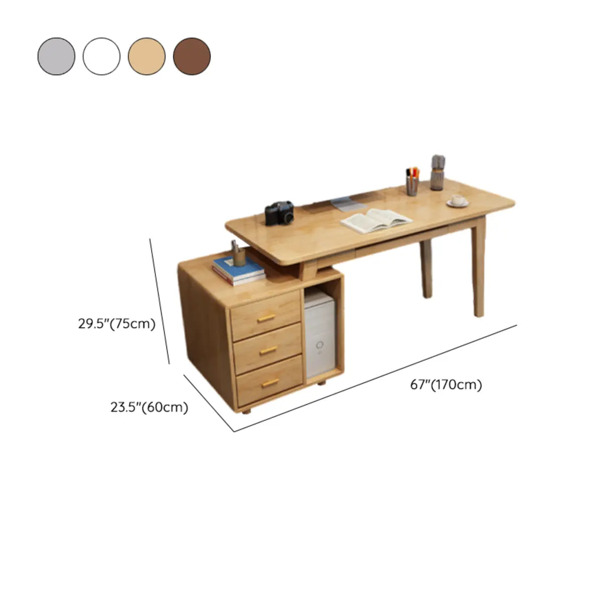 Ergonomic Rubberwood Butcher Block Drawer Computer Desk Image - 11