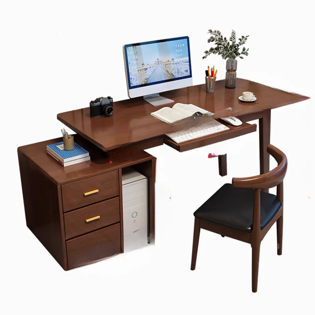 Ergonomic Rubberwood Butcher Block Drawer Computer Desk Image - 5