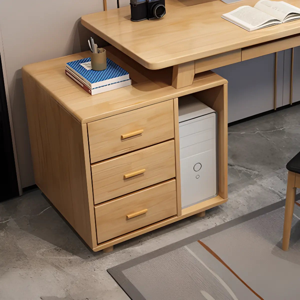 Ergonomic Rubberwood Butcher Block Drawer Computer Desk Image - 6