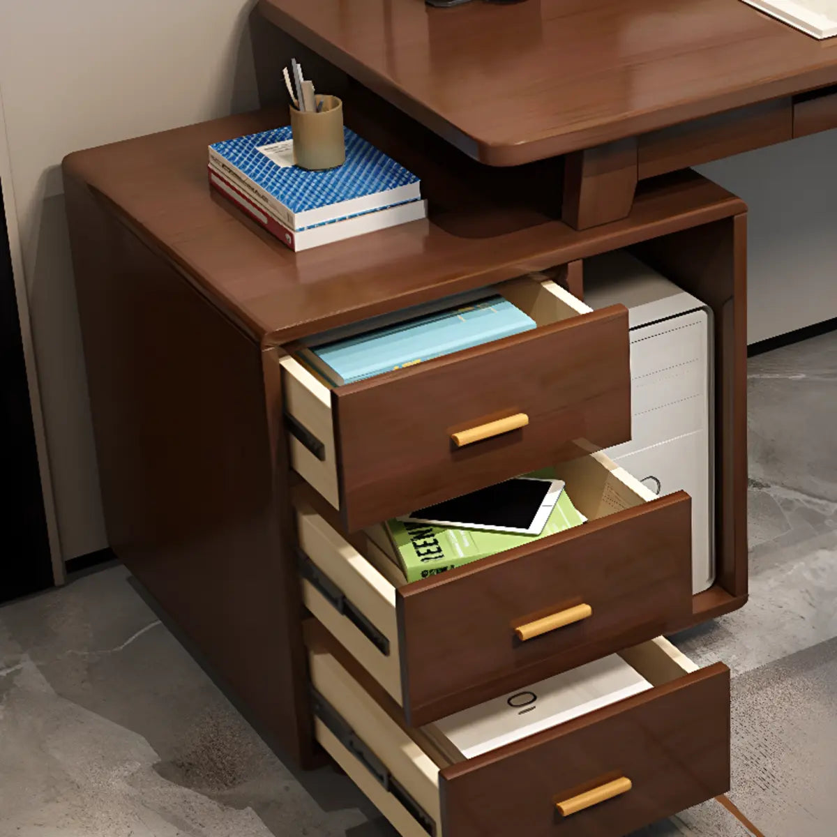 Ergonomic Rubberwood Butcher Block Drawer Computer Desk Image - 8