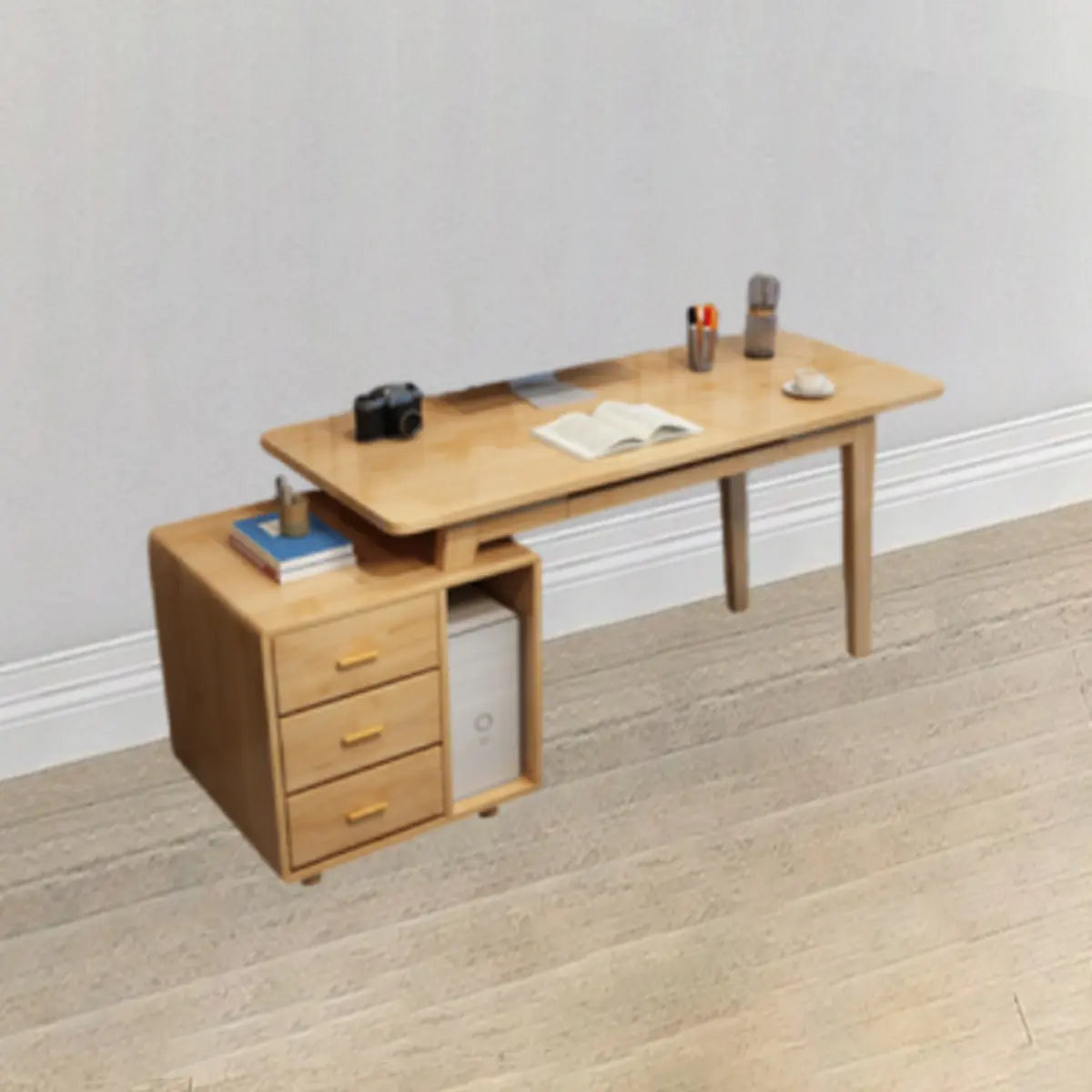 Ergonomic Rubberwood Butcher Block Drawer Computer Desk Image - 9