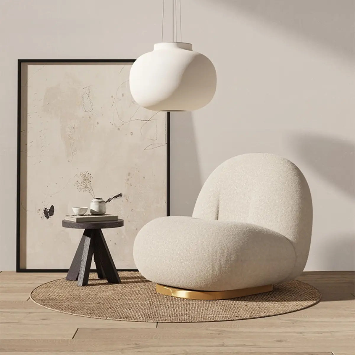 Ergonomic White Sherpa Swivel Fixed Back Side Chair Image - 1