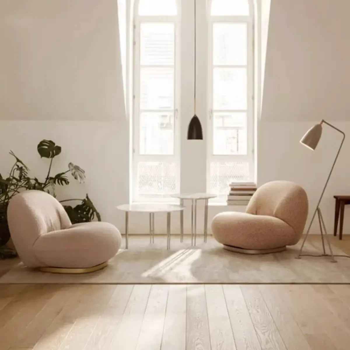 Ergonomic White Sherpa Swivel Fixed Back Side Chair Image - 4