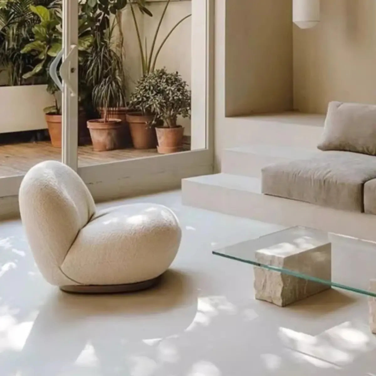 Ergonomic White Sherpa Swivel Fixed Back Side Chair Image - 6