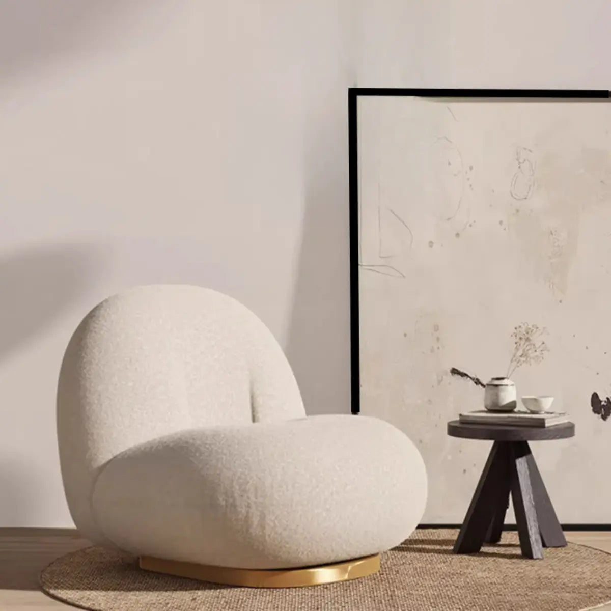 Ergonomic White Sherpa Swivel Fixed Back Side Chair Image - 8