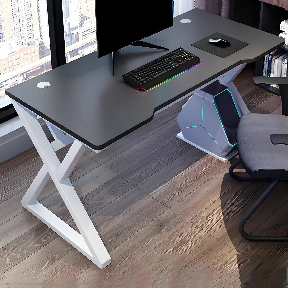 Ergonomic Wood Free Form Sled Double Computer Desk Image - 12
