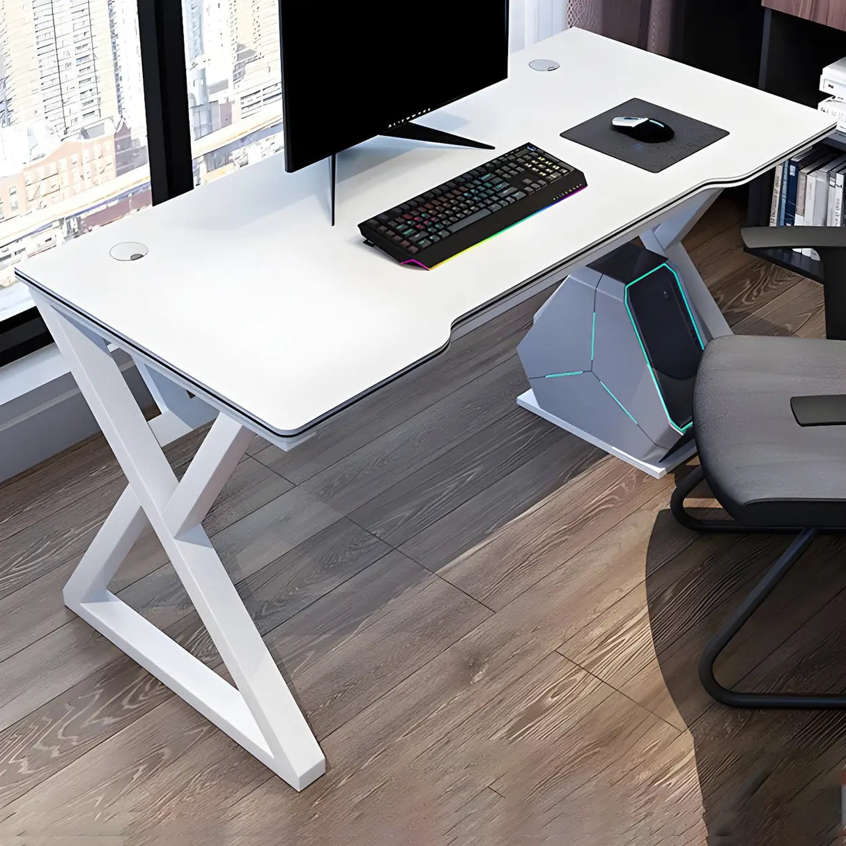 Ergonomic Wood Free Form Sled Double Computer Desk Image - 13