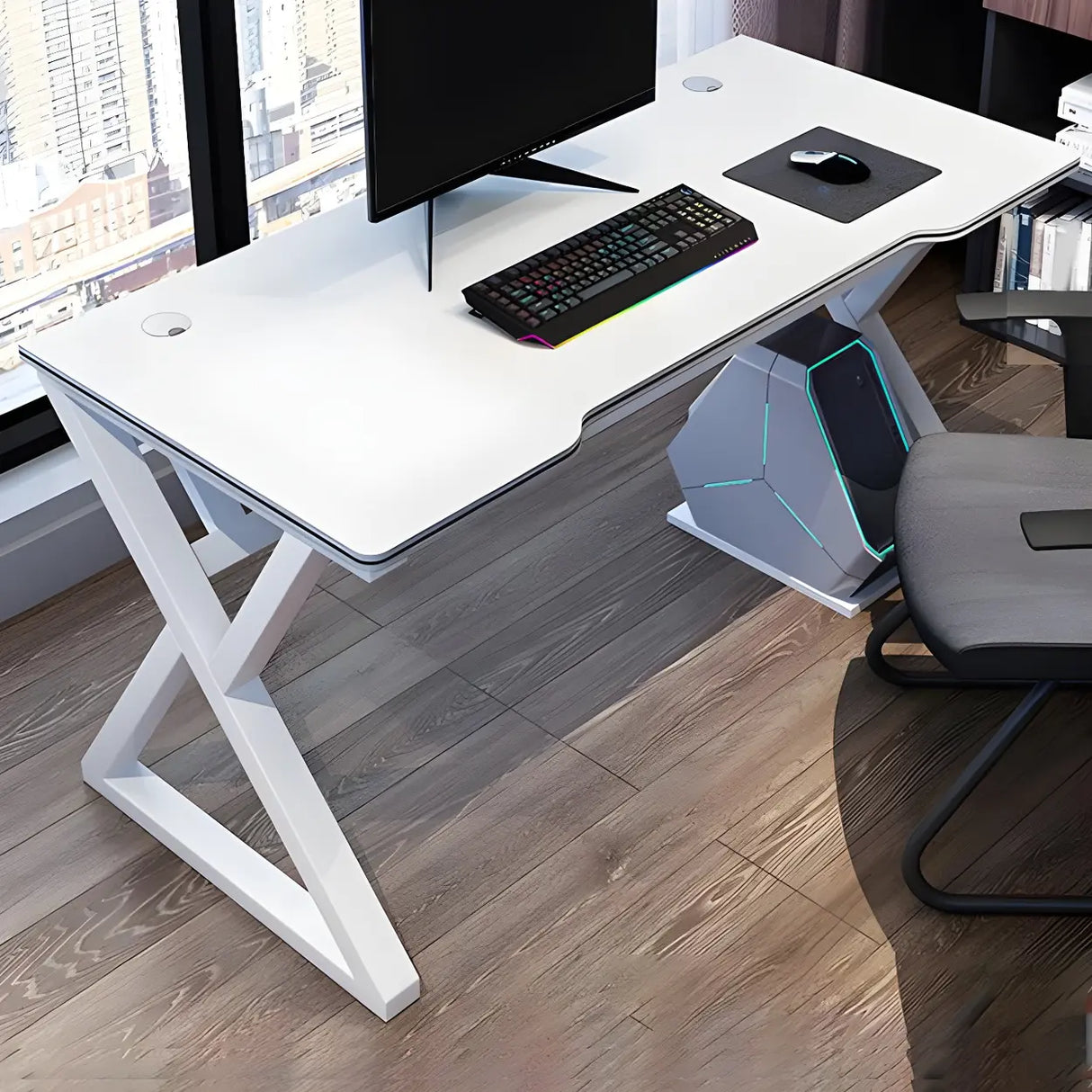 Ergonomic Wood Free Form Sled Double Computer Desk Image - 14