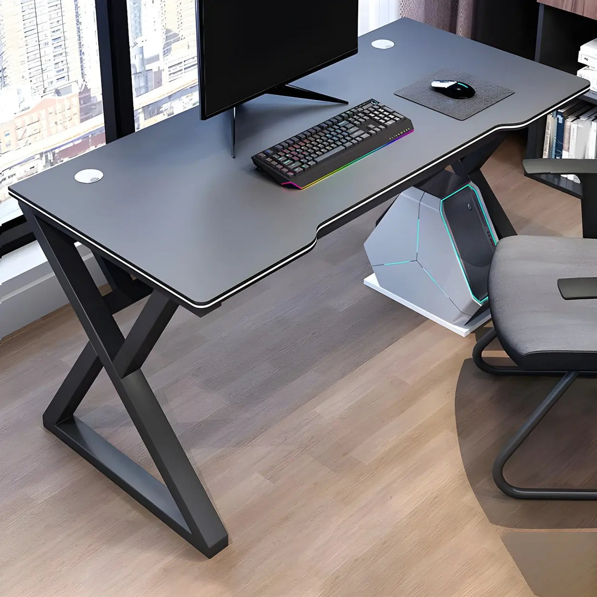 Ergonomic Wood Free Form Sled Double Computer Desk Image - 17