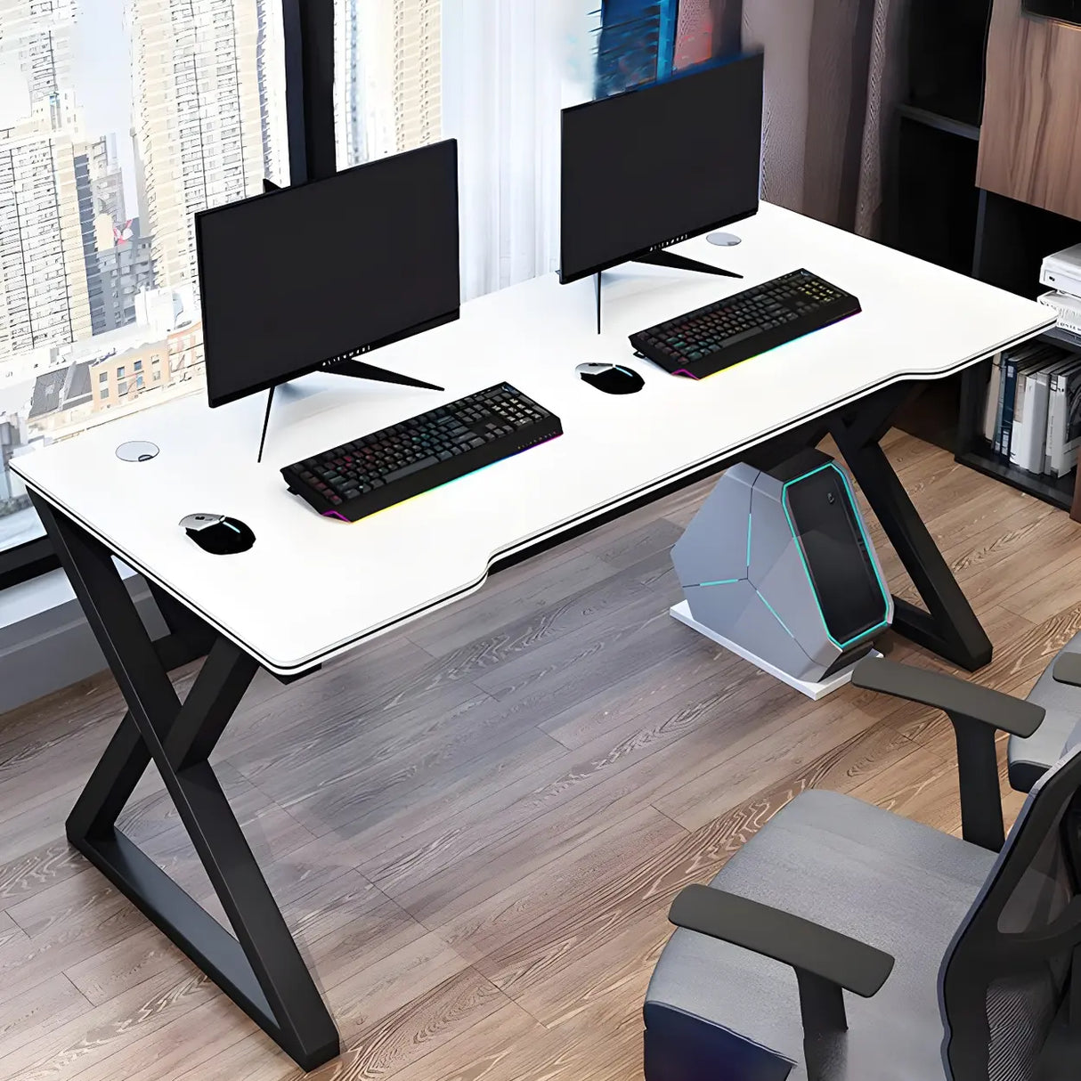 Ergonomic Wood Free Form Sled Double Computer Desk Image - 3