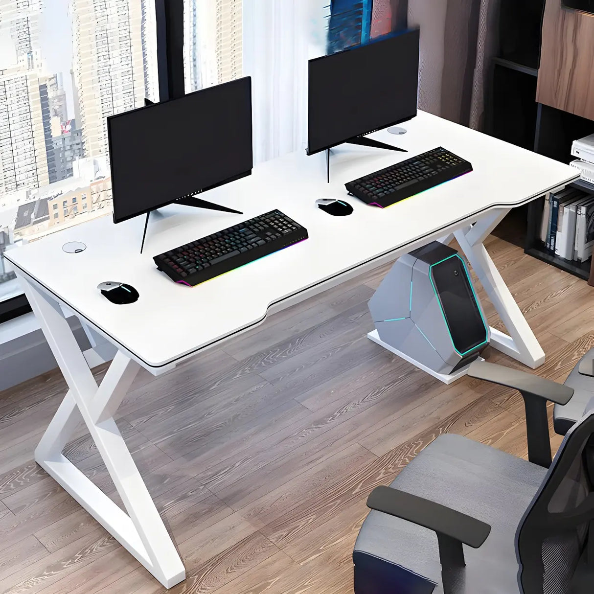 Ergonomic Wood Free Form Sled Double Computer Desk Image - 5