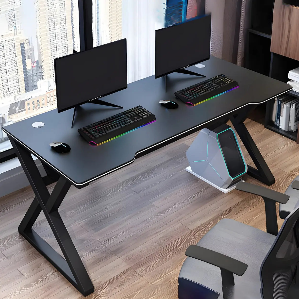Ergonomic Wood Free Form Sled Double Computer Desk Image - 6