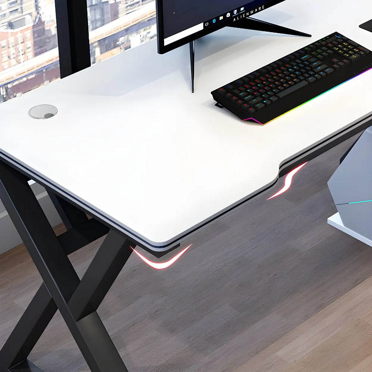 Ergonomic Wood Free Form Sled Double Computer Desk Image - 8