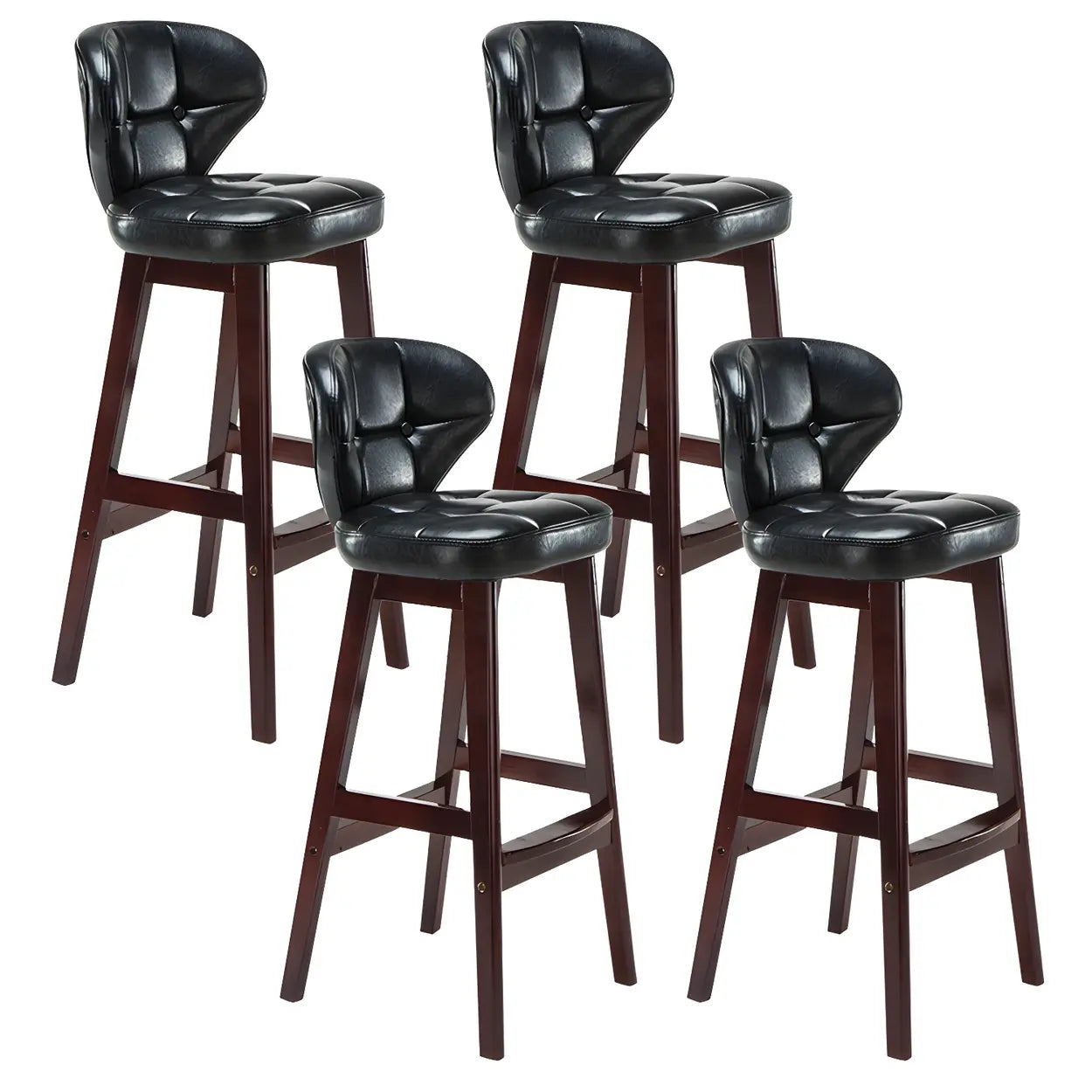 Espresso Wood Leather Upholstered Backrest Bar Stool Image - 11