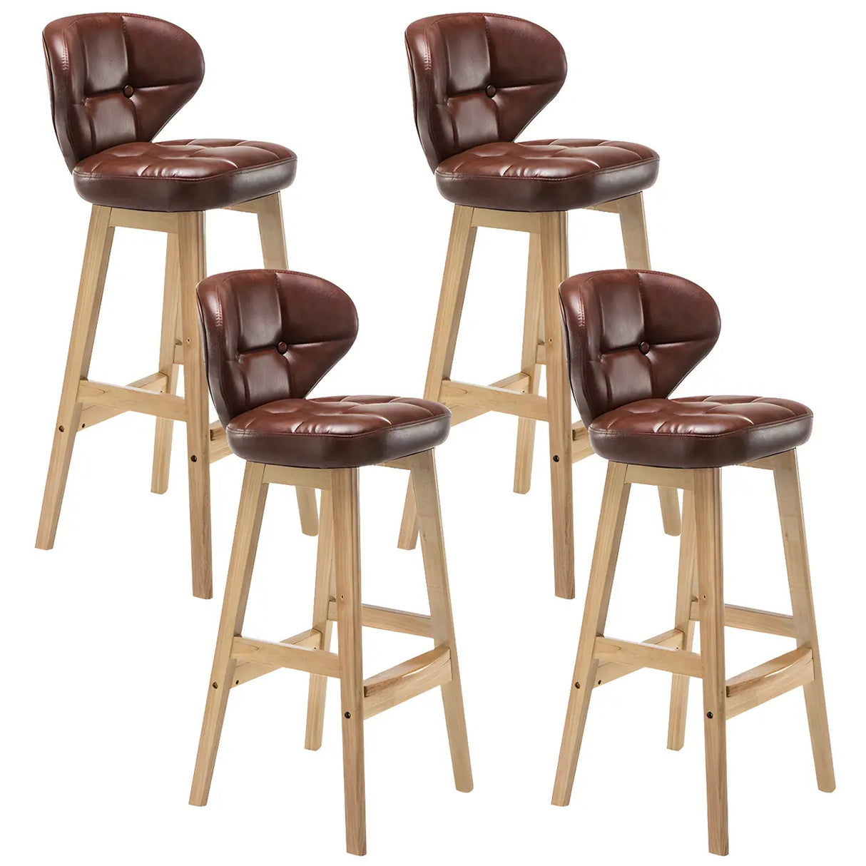Espresso Wood Leather Upholstered Backrest Bar Stool Image - 29