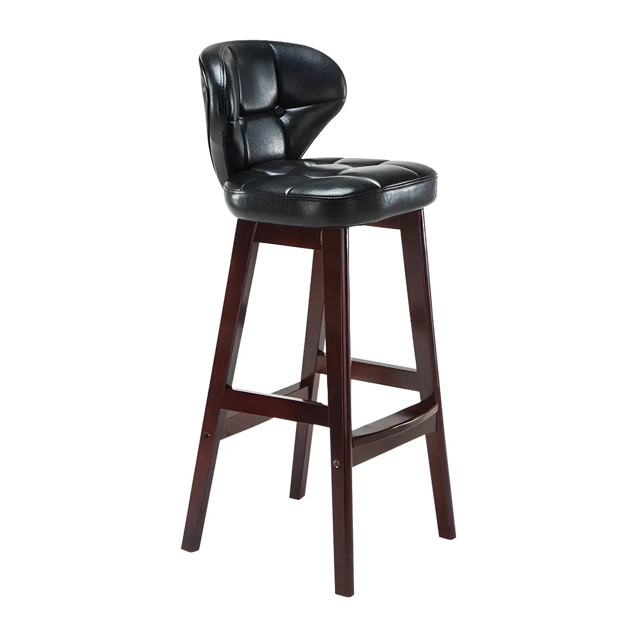 Espresso Wood Leather Upholstered Backrest Bar Stool Image - 9