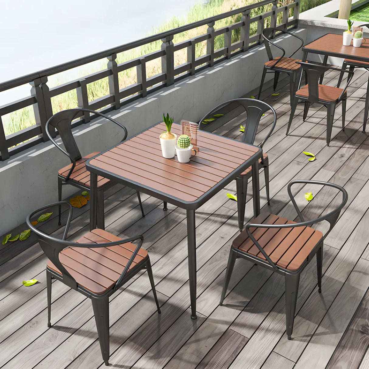 Espresso Wood Tone Square Metal Outdoor Coffee Table Image - 20