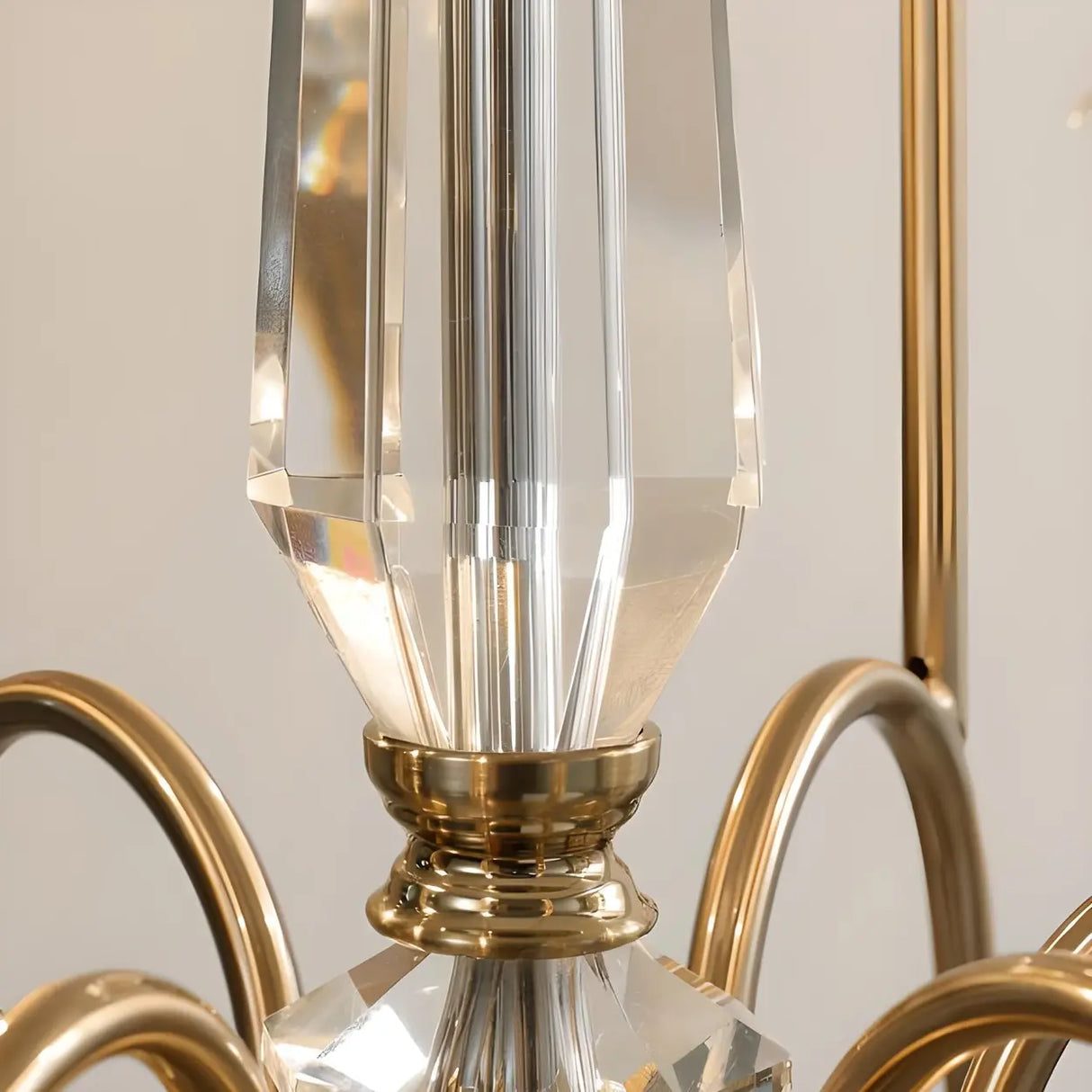 European Candle Bulbs and Crystal Drops Gold Chandelier Image - 15