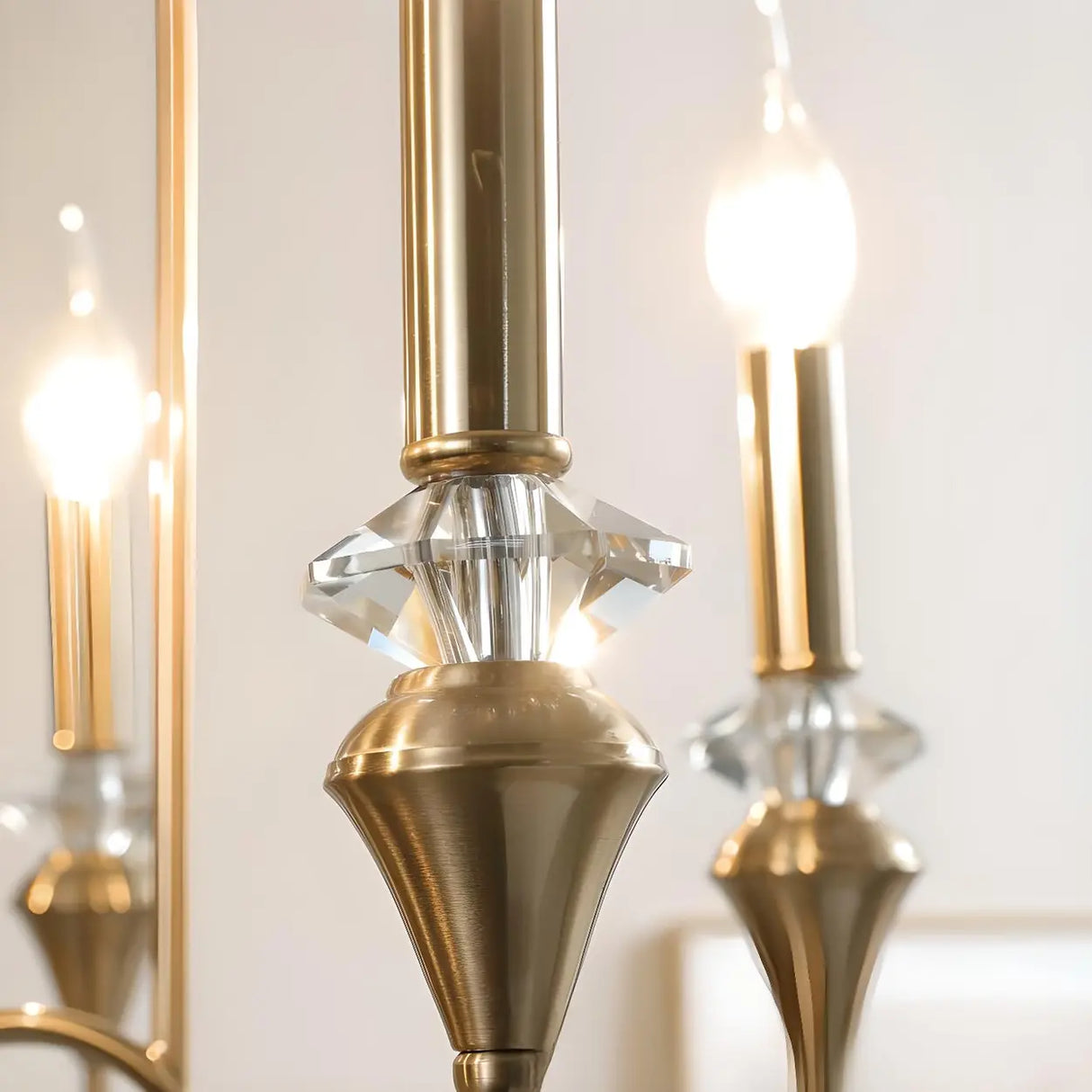 European Candle Bulbs and Crystal Drops Gold Chandelier Image - 16