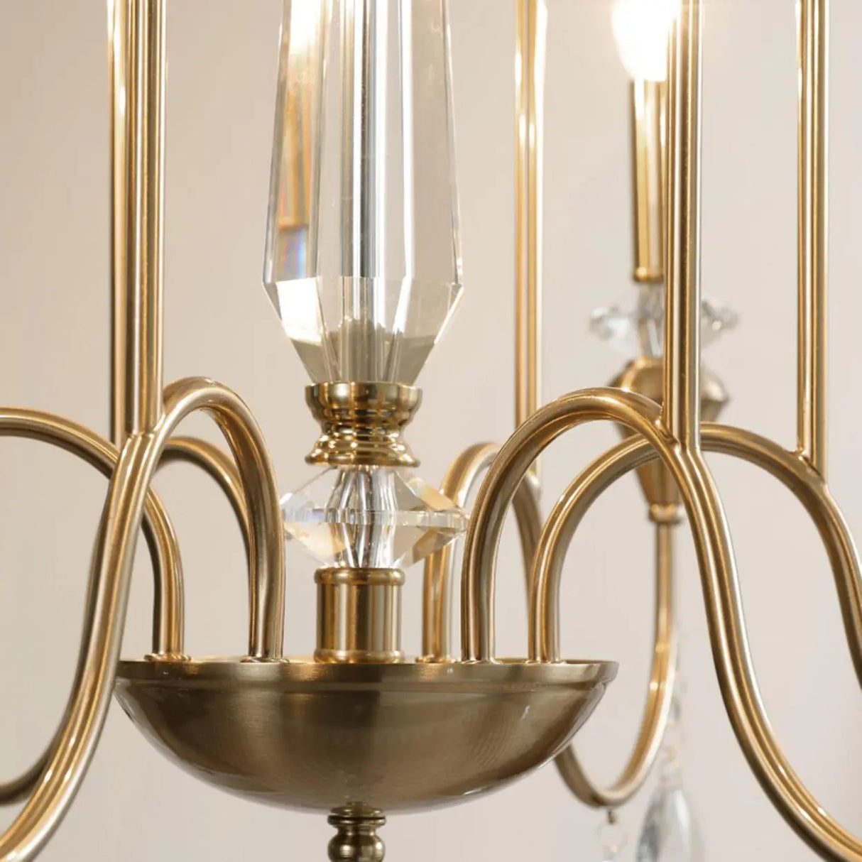 European Candle Bulbs and Crystal Drops Gold Chandelier Image - 17