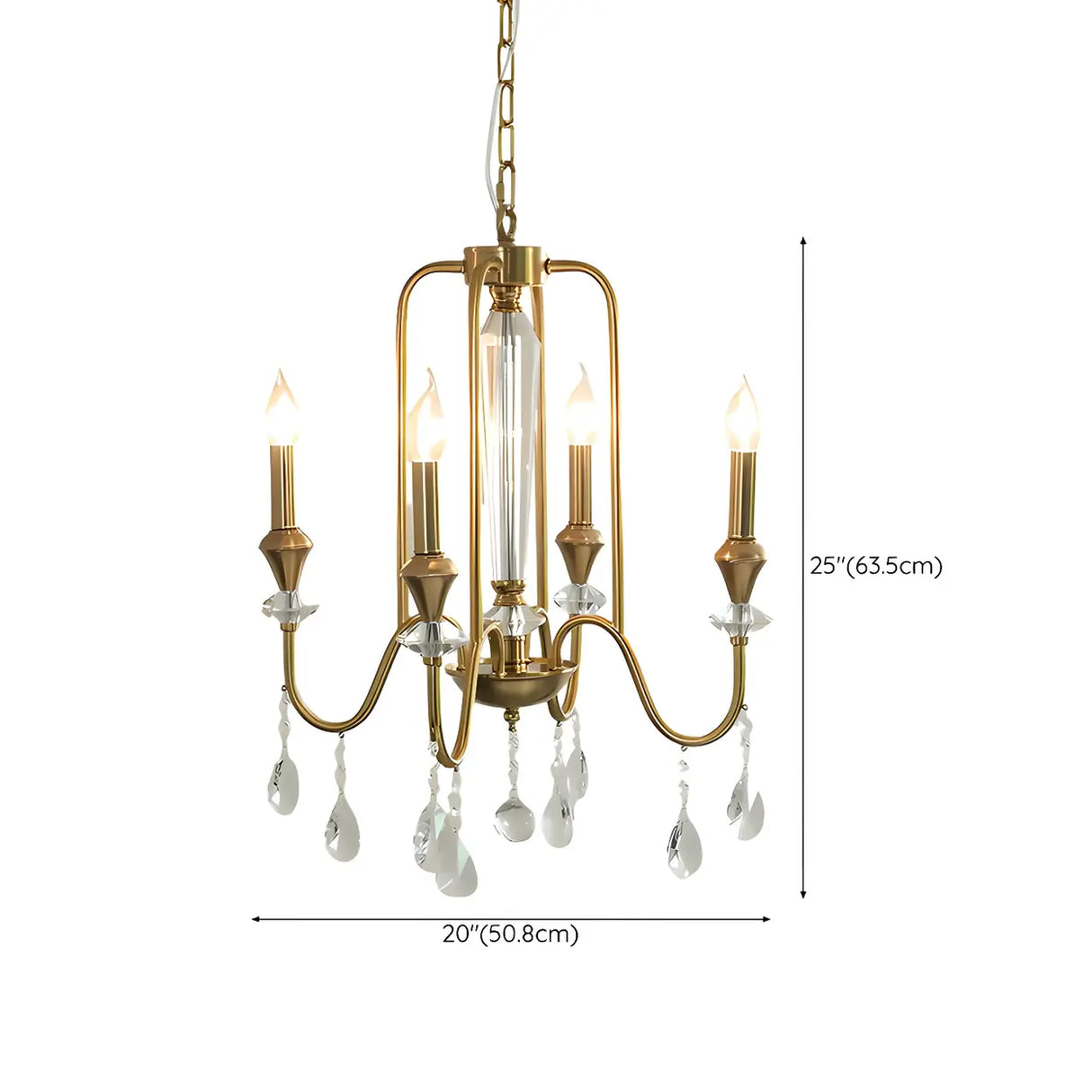 European Candle Bulbs and Crystal Drops Gold Chandelier