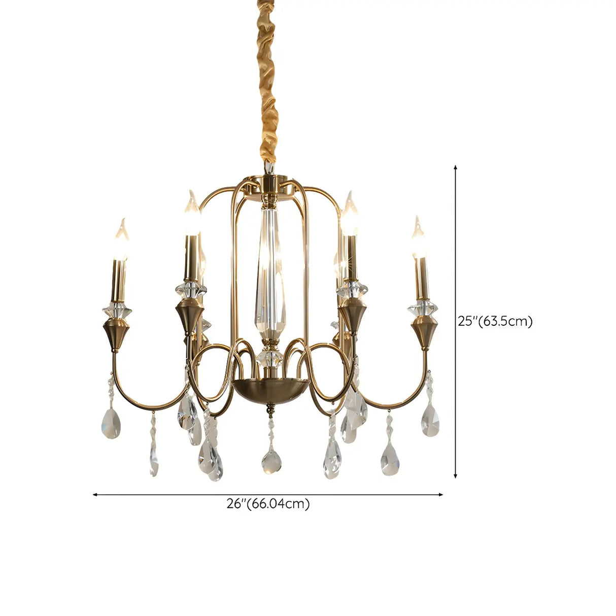European Candle Bulbs and Crystal Drops Gold Chandelier Image - 19