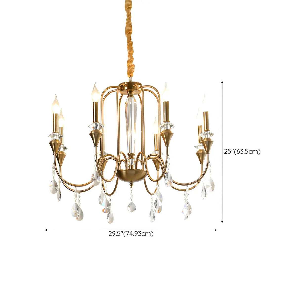 European Candle Bulbs and Crystal Drops Gold Chandelier Image - 20