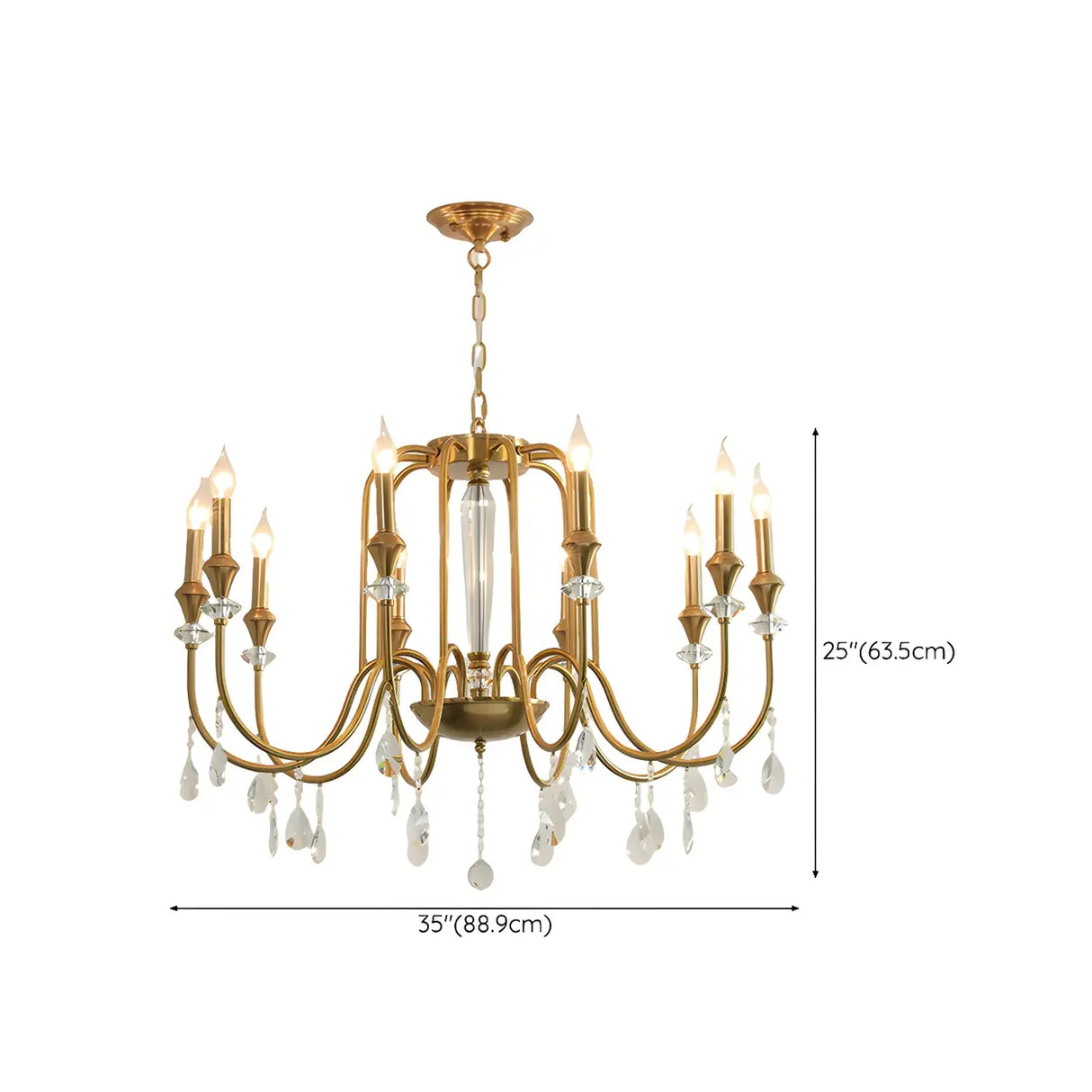 European Candle Bulbs and Crystal Drops Gold Chandelier Image - 21