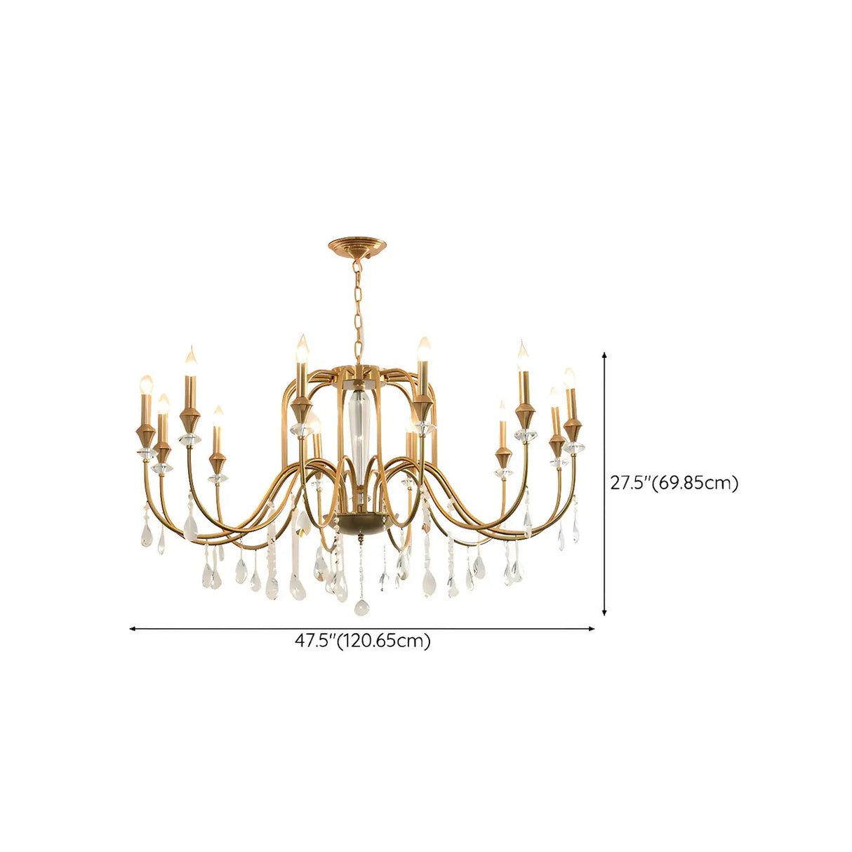 European Candle Bulbs and Crystal Drops Gold Chandelier Image - 22