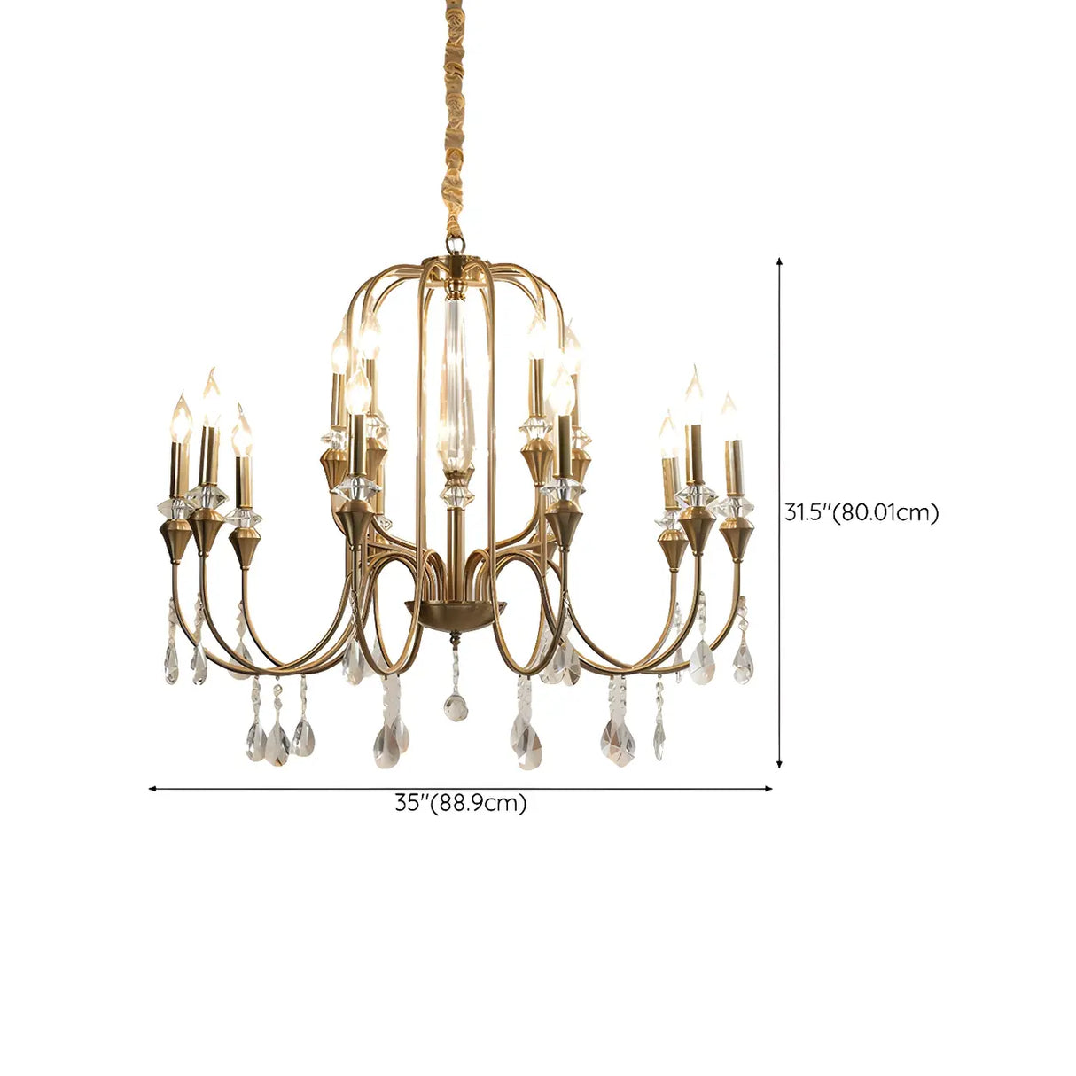 European Candle Bulbs and Crystal Drops Gold Chandelier Image - 23