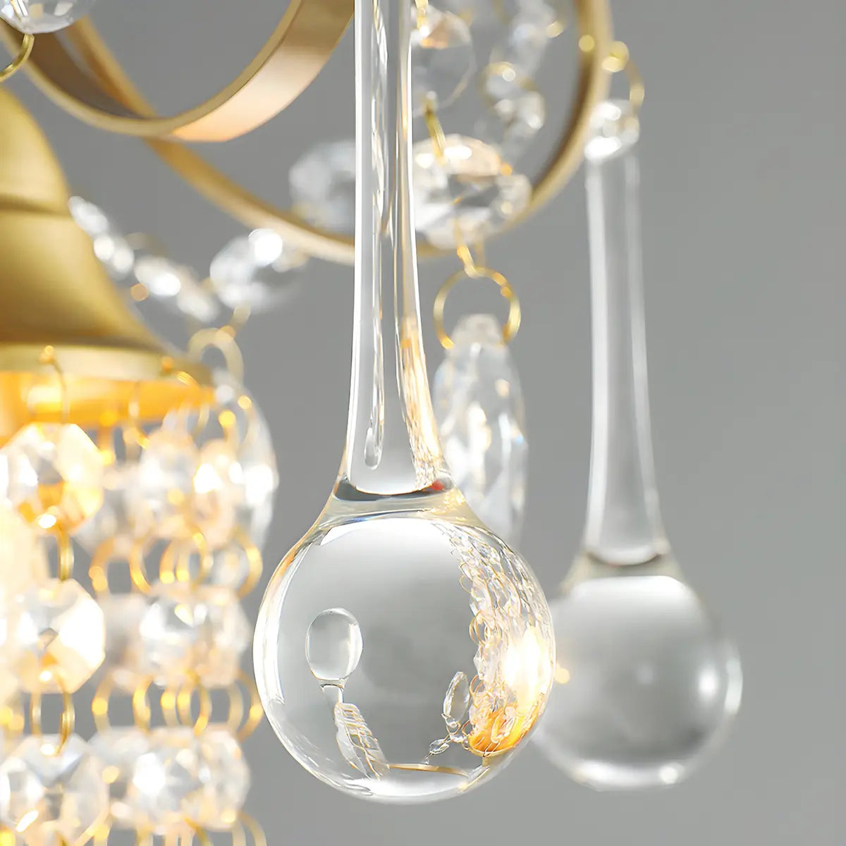 European Gold Curved Arm Crystal Dining Room Pendant Light Image - 5