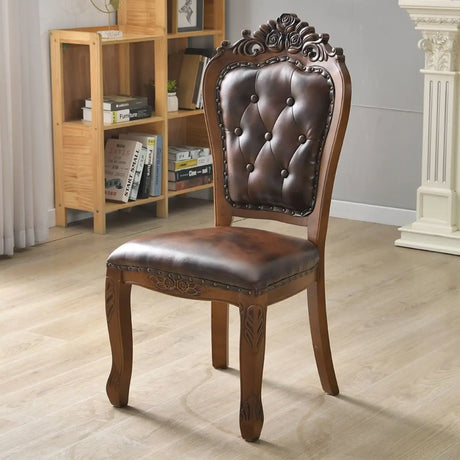 European Style Vintage Wooden Upholstered Dining Chair Image - 1