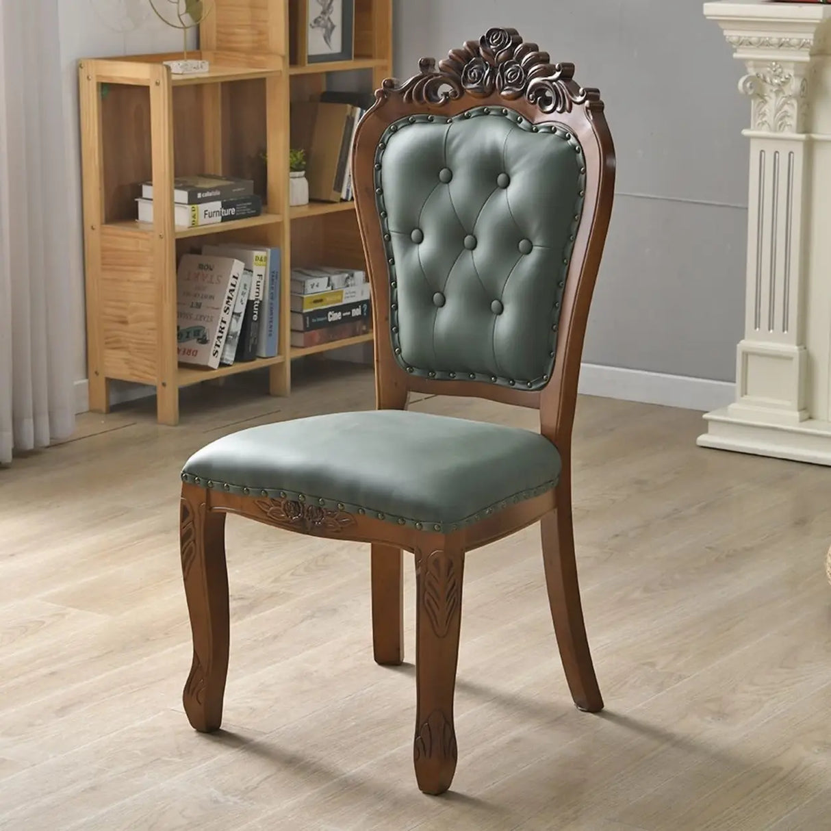 European Style Vintage Wooden Upholstered Dining Chair Image - 13