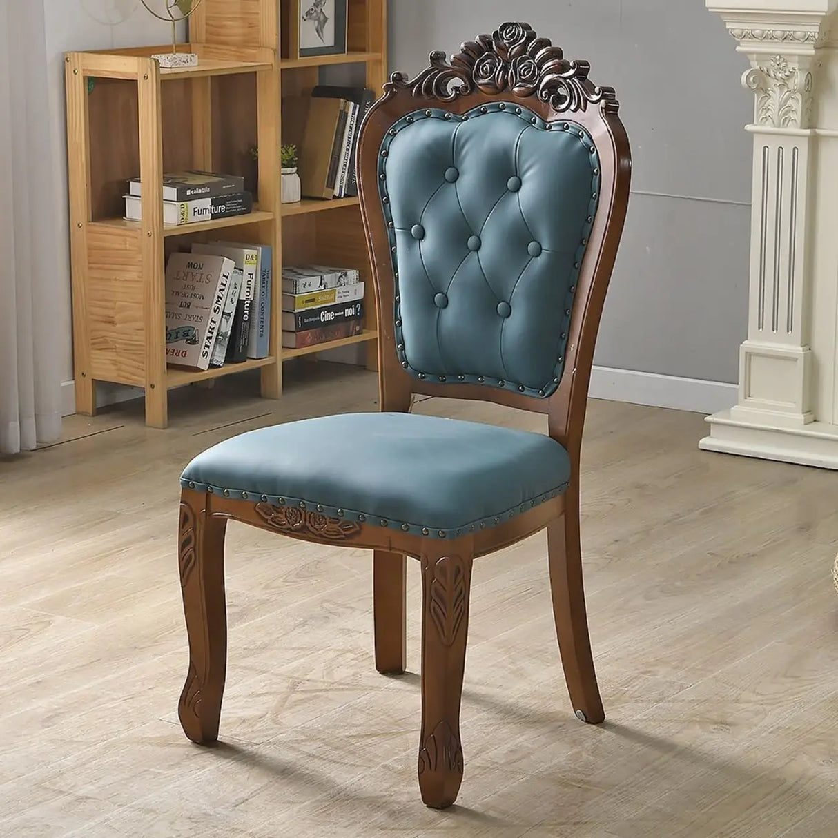European Style Vintage Wooden Upholstered Dining Chair Image - 15