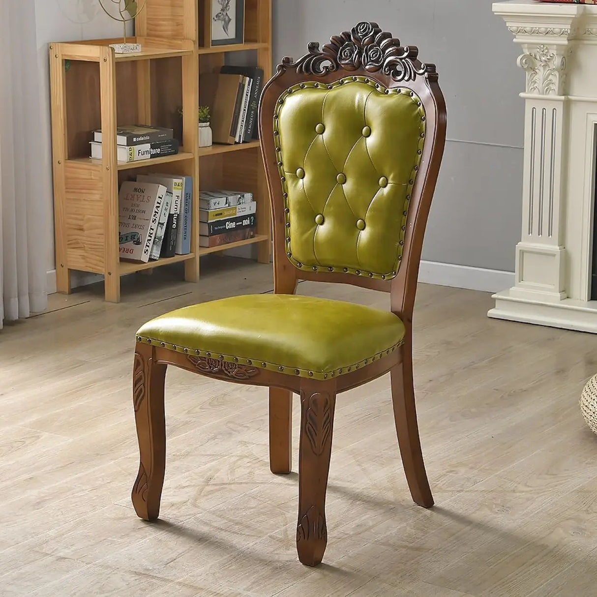 European Style Vintage Wooden Upholstered Dining Chair Image - 16