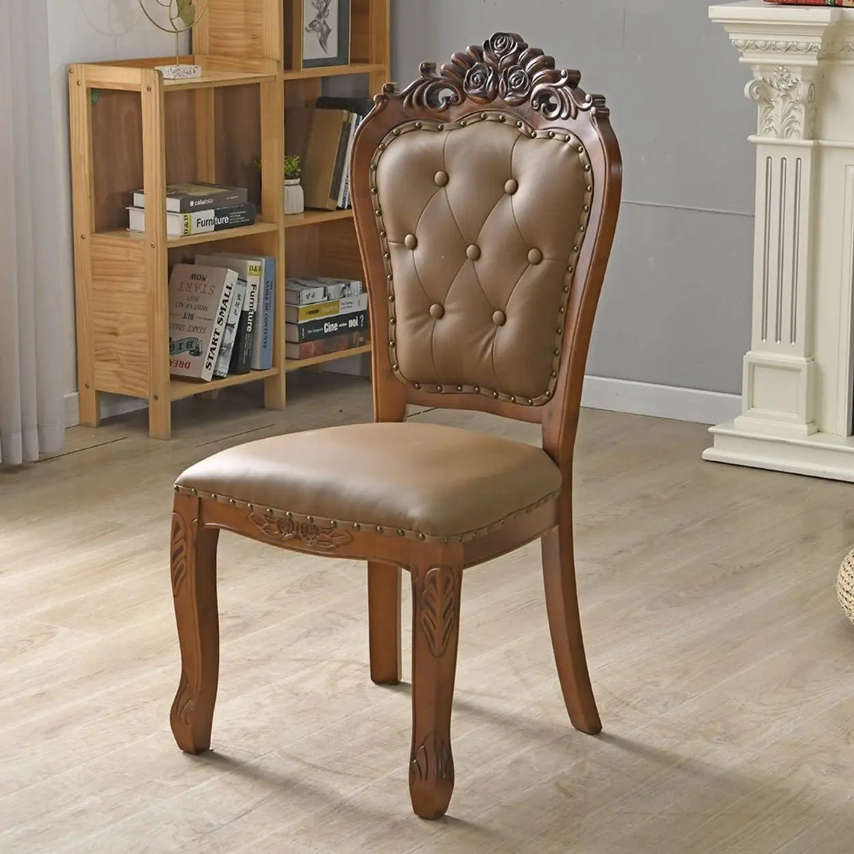 European Style Vintage Wooden Upholstered Dining Chair Image - 17