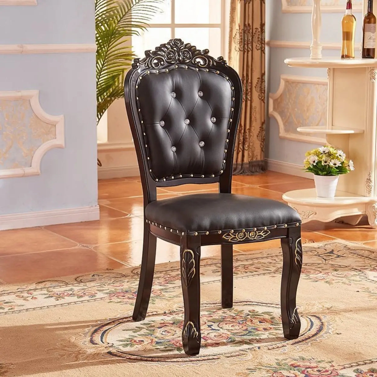 European Style Vintage Wooden Upholstered Dining Chair Image - 18
