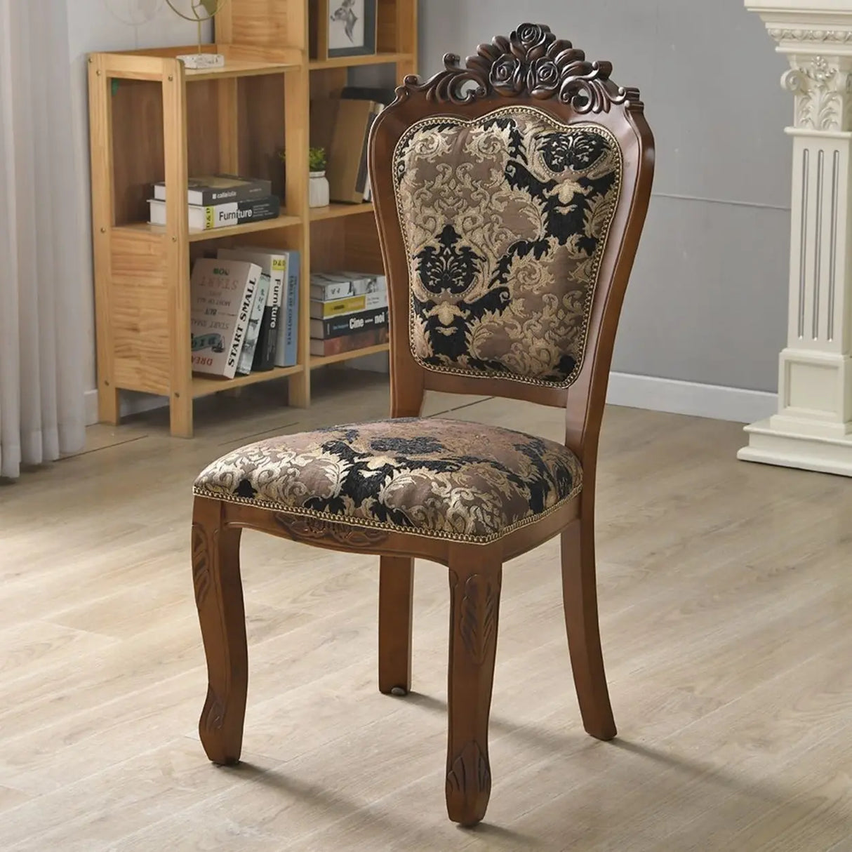 European Style Vintage Wooden Upholstered Dining Chair Image - 19