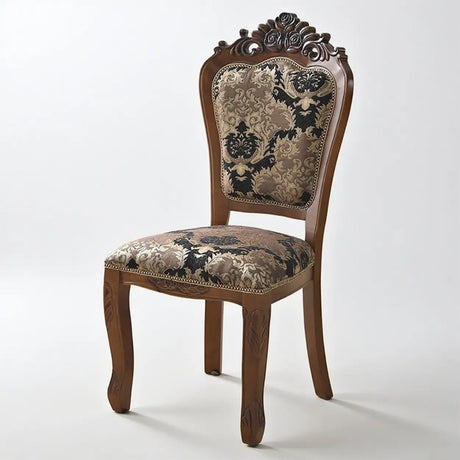 European Style Vintage Wooden Upholstered Dining Chair Image - 2