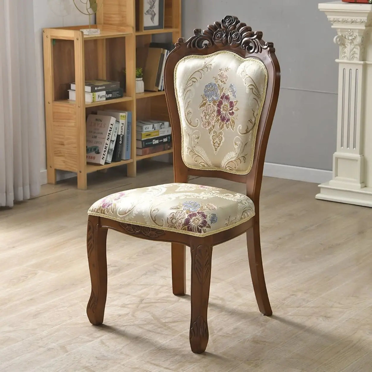European Style Vintage Wooden Upholstered Dining Chair Image - 22