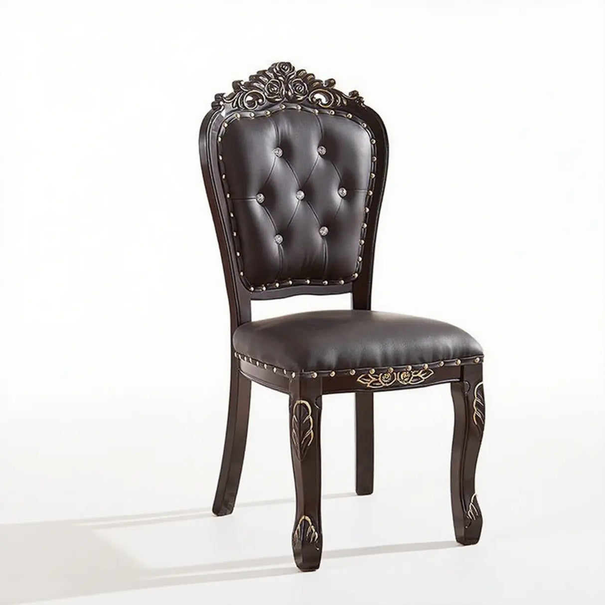 European Style Vintage Wooden Upholstered Dining Chair Image - 3