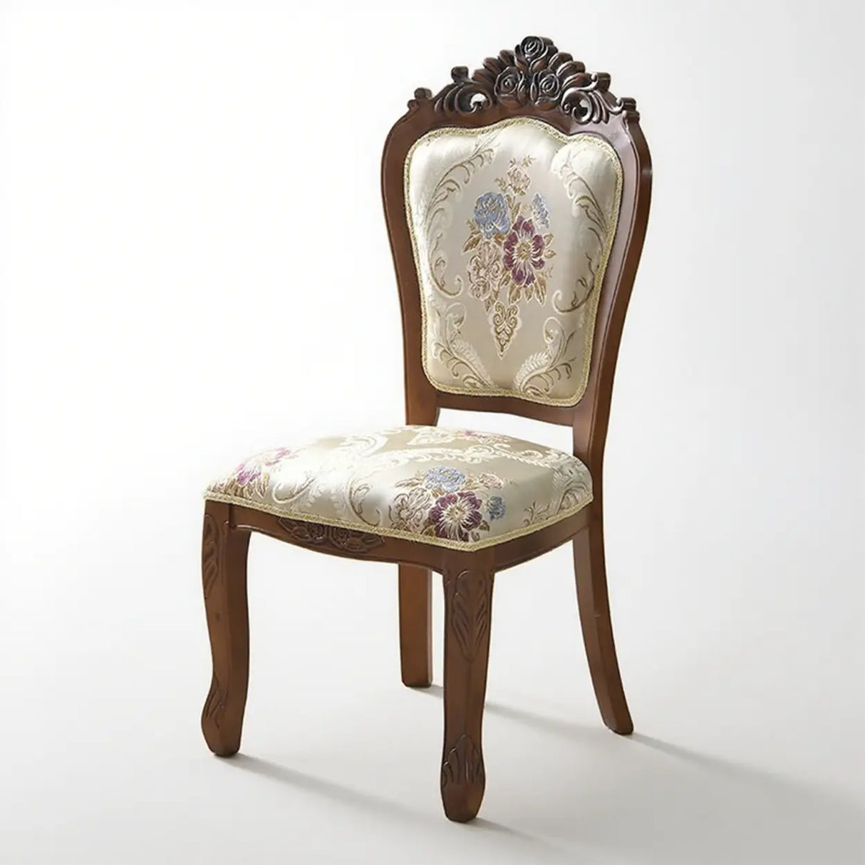 European Style Vintage Wooden Upholstered Dining Chair Image - 4