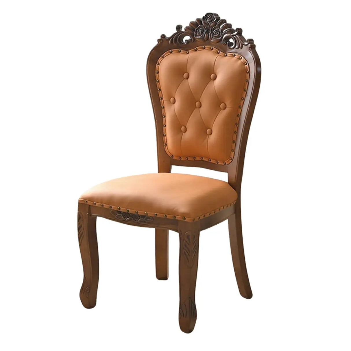 European Style Vintage Wooden Upholstered Dining Chair Image - 8