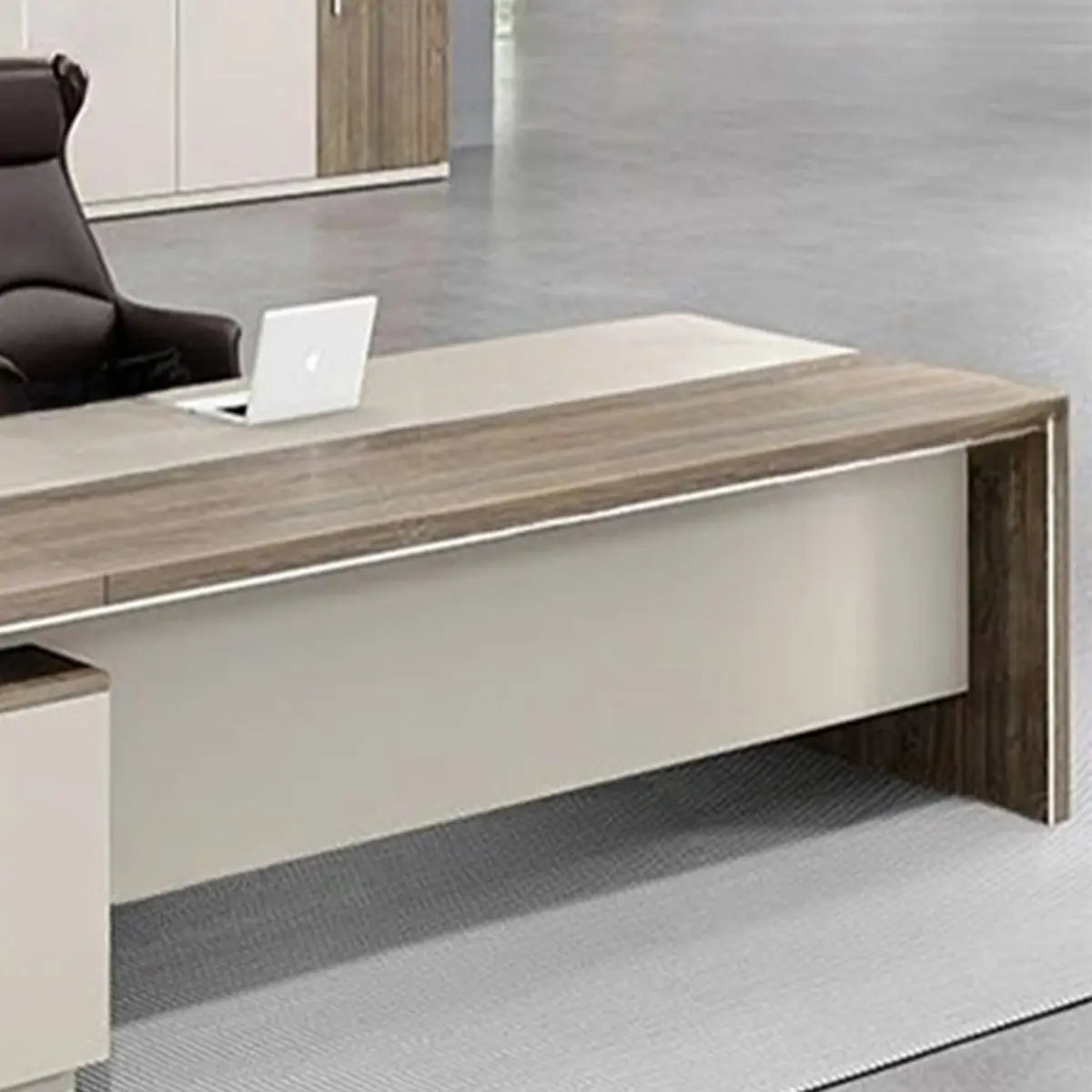 Executive Beige Brown Drawers L-Shape Long Office Desk Image - 10