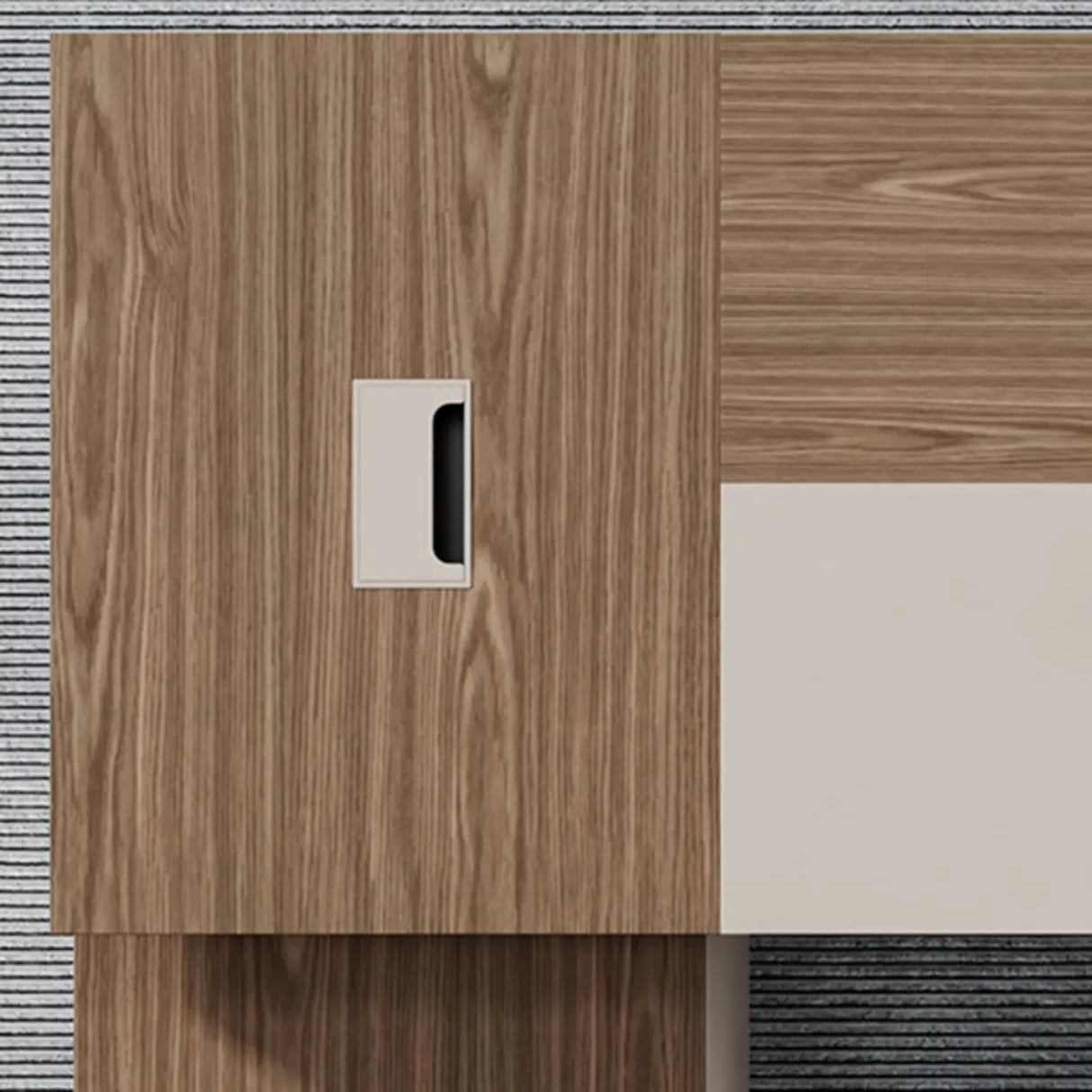 Executive Brown Beige Wooden L-Shaped Office Desk Image - 8