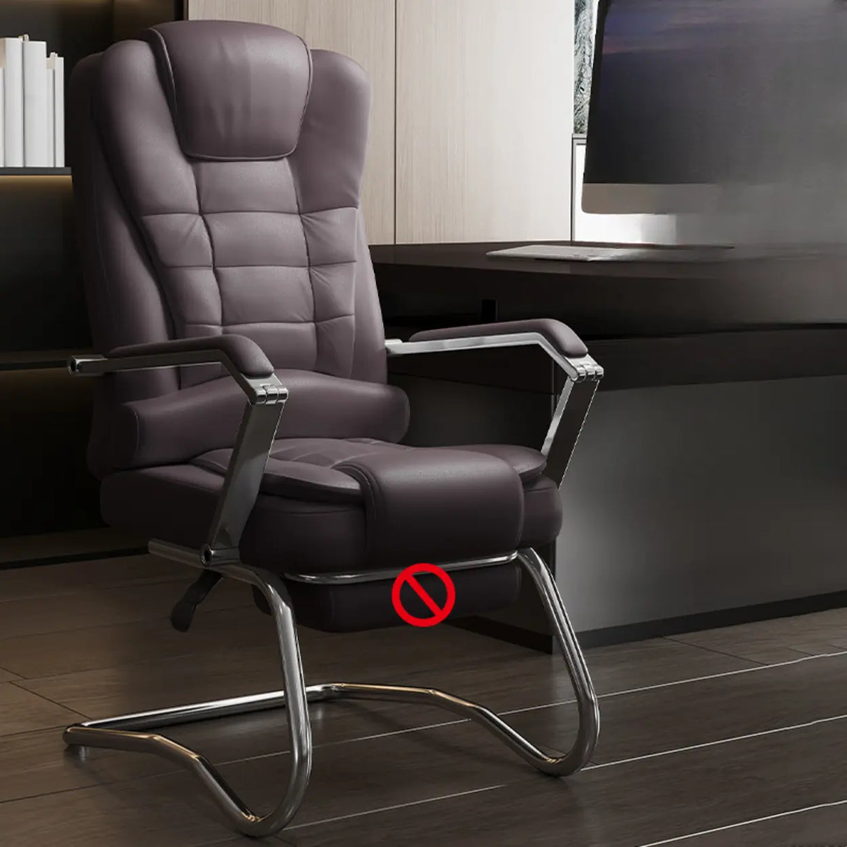 Executive Leather High-Back Lumbar Headrest Office Chair Image - 10