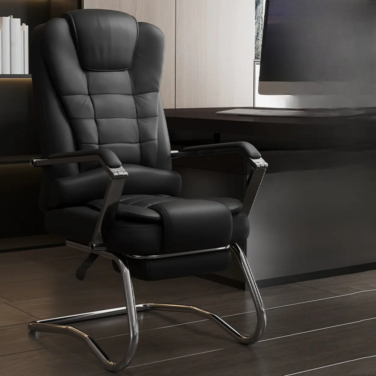 Executive Leather High-Back Lumbar Headrest Office Chair Image - 11