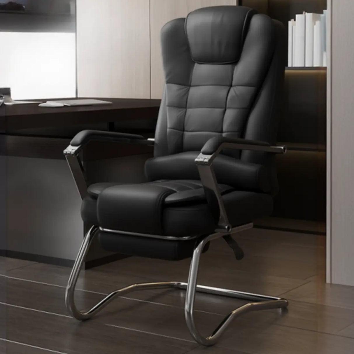 Executive Leather High-Back Lumbar Headrest Office Chair Image - 12