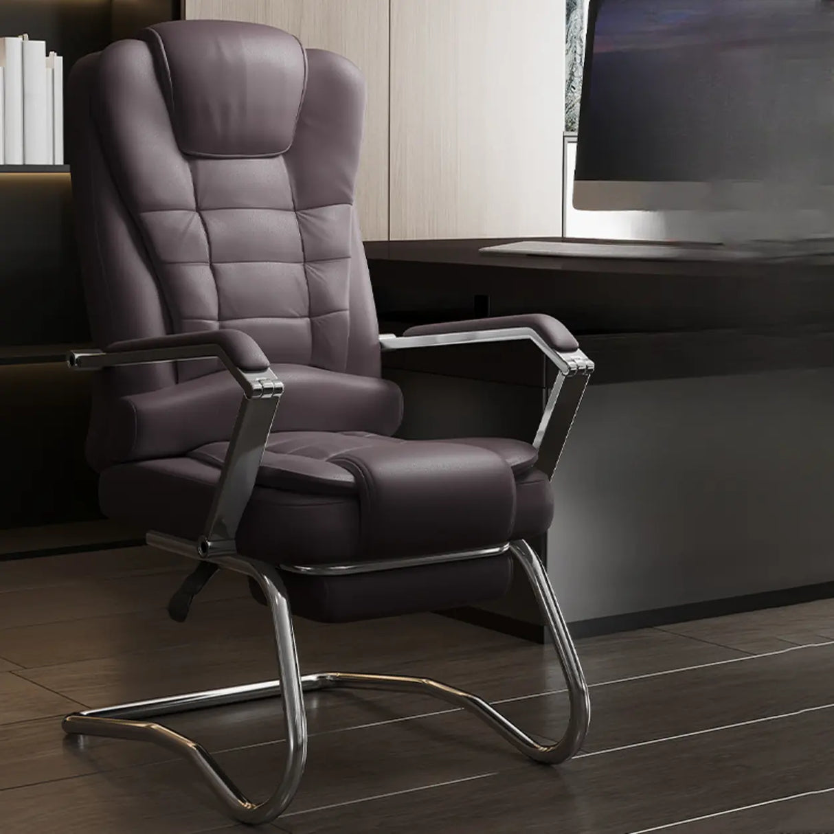 Executive Leather High-Back Lumbar Headrest Office Chair Image - 17