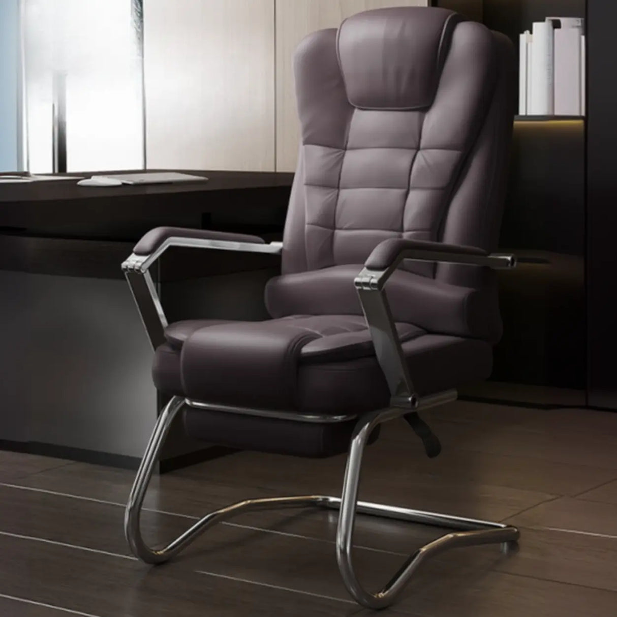 Executive Leather High-Back Lumbar Headrest Office Chair Image - 18